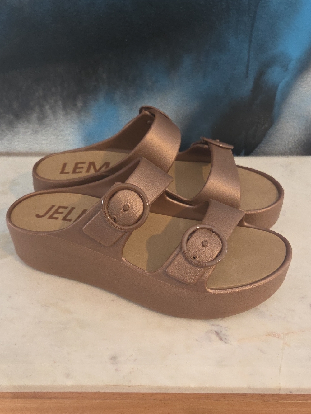 Lemon Jelly Bronze Double-Buckle Platform Sandals